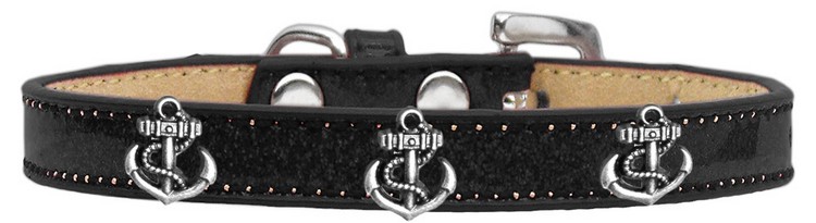 Silver Anchor Widget Dog Collar Black Ice Cream Size 10